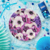 ピンクと紫の水カラーフローラブライダルシャワー ペーパープレート (パーティー)