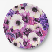 ピンクと紫の水カラーフローラブライダルシャワー ペーパープレート (正面)