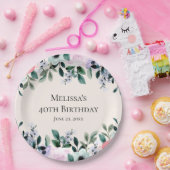 ピンクと紫の水カラーフローラ誕生日 ペーパープレート (パーティー)