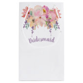ピンクと紫の水彩の花の花嫁メイド スモールペーパーバッグ (裏面)