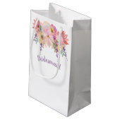 ピンクと紫の水彩の花の花嫁メイド スモールペーパーバッグ (裏面アングル)