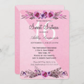 ピンクと紫の水彩の花スイート16招待状 招待状 (正面/裏面)