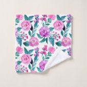 ピンクと紫の水彩バラ バスタオルセット (ウォッシュタオル)