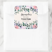 ピンクと紫の水彩フローラキッチン スクエアシール (バッグ)