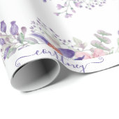 ピンクと紫の水彩フローラパーソナライズされたワ ラッピングペーパー (ロールコーナー)