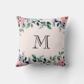 ピンクと紫の水彩フローラモノグラム クッション (裏面)