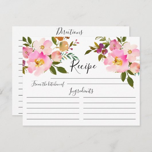 ピンクと紫の水彩フローラレシピカード ポストカード (正面/裏面)