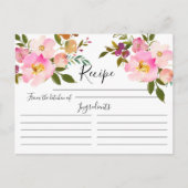 ピンクと紫の水彩フローラレシピカード ポストカード (正面)