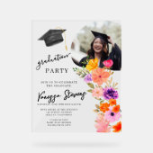 ピンクと紫の水彩フローラ写真卒業 アクリルサイン (正面)