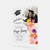 ピンクと紫の水彩フローラ写真卒業 アクリルサイン (傾斜)