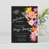 ピンクと紫の水彩フローラ写真卒業 招待状 (スタンド正面)