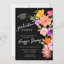 ピンクと紫の水彩フローラ写真卒業