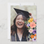 ピンクと紫の水彩フローラ写真卒業 招待状 (裏面)