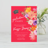 ピンクと紫の水彩フローラ写真卒業 招待状 (スタンド正面)