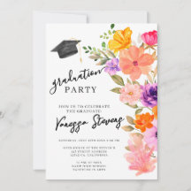 ピンクと紫の水彩フローラ写真卒業