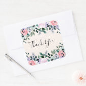 ピンクと紫の水彩フローラ縁どありがとう スクエアシール (封筒)