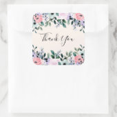 ピンクと紫の水彩フローラ縁どありがとう スクエアシール (バッグ)