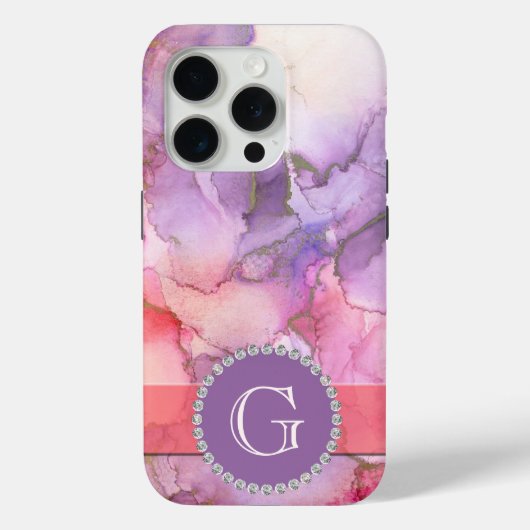 ピンクと紫の水彩抽象芸術&モノグラム Case-Mate iPhoneケース (裏面)