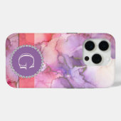 ピンクと紫の水彩抽象芸術&モノグラム Case-Mate iPhoneケース (裏面 (横))