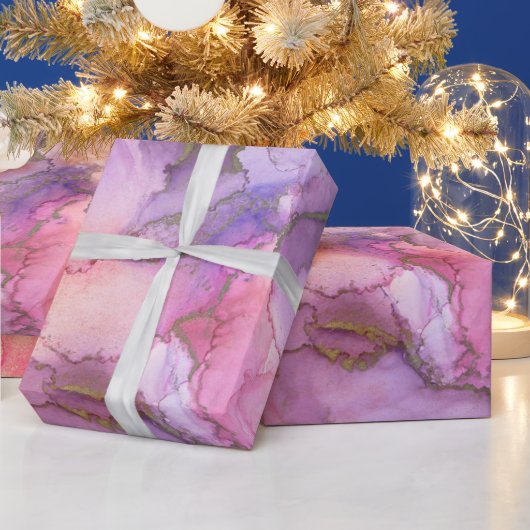 ピンクと紫の水彩抽象芸術 ラッピングペーパー (クリスマス)