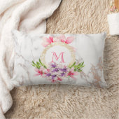 ピンクと紫の水彩花モノグラム ランバークッション (ブランケット)