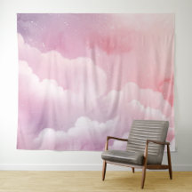 ピンクと紫の水彩雲タペストリー