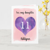 ピンクと紫の水彩11誕生日娘 カード (黄色い花)