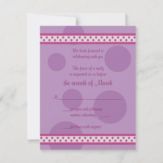 ピンクと紫の水玉模様バルミツワー応答カード 出欠カード (裏面)