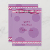 ピンクと紫の水玉模様バルミツワー応答カード 出欠カード (正面/裏面)