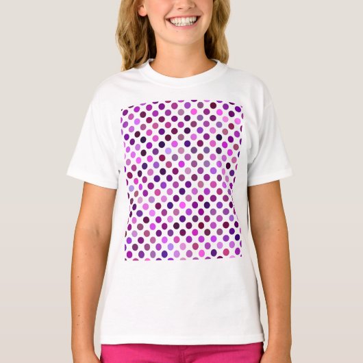 ピンクと紫の水玉模様 Tシャツ (正面)