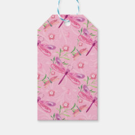 ピンクと紫の水色のトンボ ギフトタグ