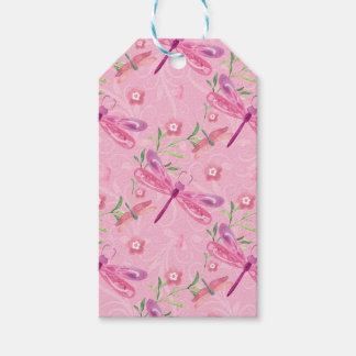 ピンクと紫の水色のトンボ ギフトタグ