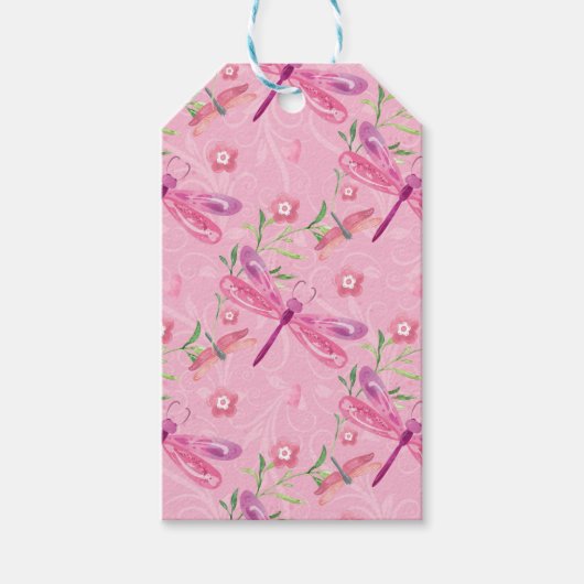 ピンクと紫の水色のトンボ ギフトタグ (正面)