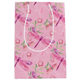 ピンクと紫の水色のトンボ ミディアムペーパーバッグ