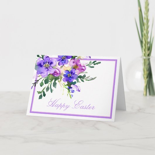 ピンクと紫の水色のフローラカスタムイースター シーズンカード (正面)
