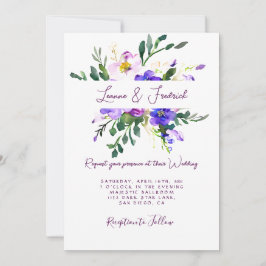 ピンクと紫の水色のフローラカスタムウェディング 招待状