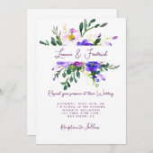 ピンクと紫の水色のフローラカスタムウェディング 招待状 (正面/裏面)