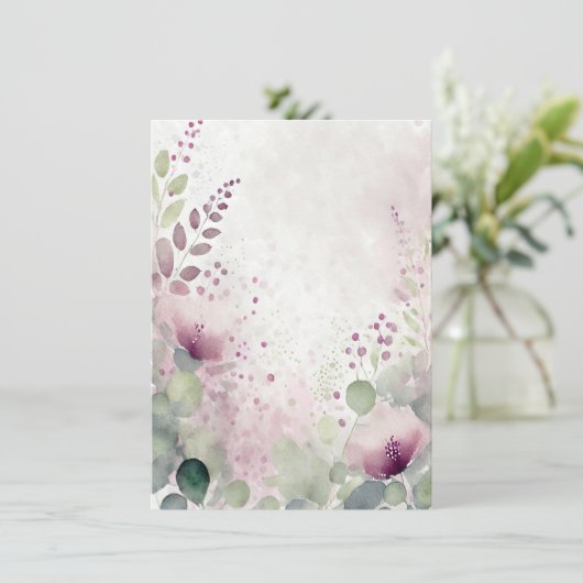 ピンクと紫の水色のフローラ空白の結婚の 招待状 (スタンド正面)