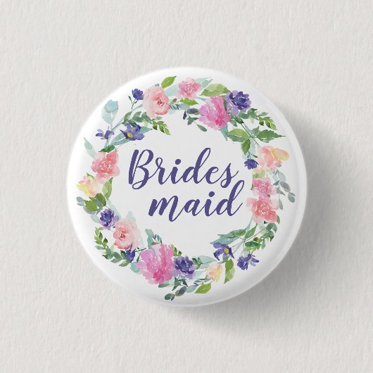 ピンクと紫の水色のフローラ花嫁 缶バッジ (正面)