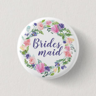 ピンクと紫の水色のフローラ花嫁 缶バッジ