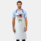 ピンクと紫の水色のフローラ パーソナライズされた エプロン (着用した状態)