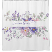 ピンクと紫の水色のフローラ パーソナライズされた シャワーカーテン (正面)
