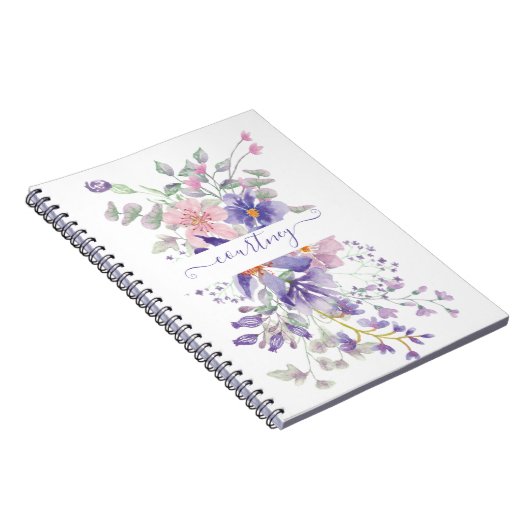 ピンクと紫の水色のフローラ パーソナライズされた ノートブック (右側)