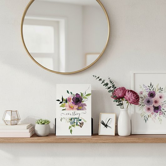 ピンクと紫の水色のフローラ パーソナライズされた フォトプラーク