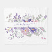 ピンクと紫の水色のフローラ パーソナライズされた フリースブランケット (正面(横))