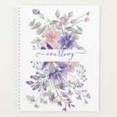 ピンクと紫の水色のフローラ パーソナライズされた プランナー手帳 (正面)