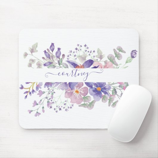 ピンクと紫の水色のフローラ パーソナライズされた マウスパッド (マウス)