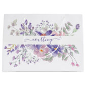 ピンクと紫の水色のフローラ パーソナライズされた ラージペーパーバッグ (正面)