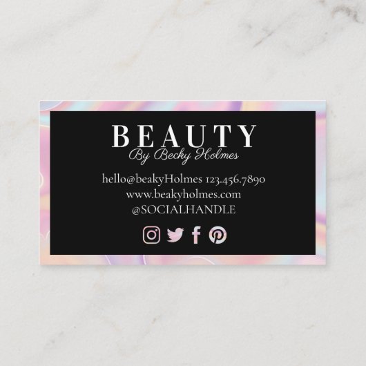 ピンクと紫の水色のホログラフィックデザイン美しい 名刺 (裏面)