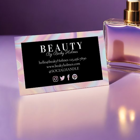 ピンクと紫の水色のホログラフィックデザイン美しい 名刺